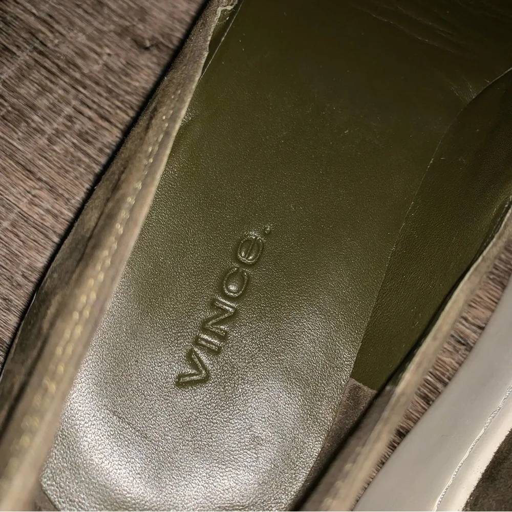 Womens 7 VINCE SAXTON Olive Green Suede Leather Rubber Platform Slip On Sneakers